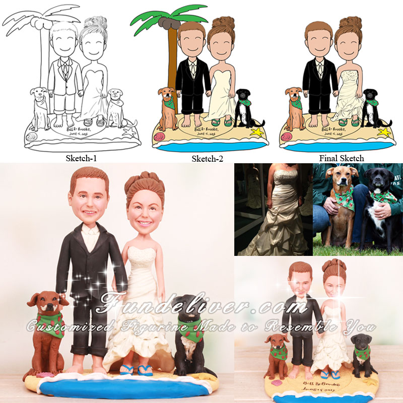 Dog and Beach Theme Wedding Cake Toppers